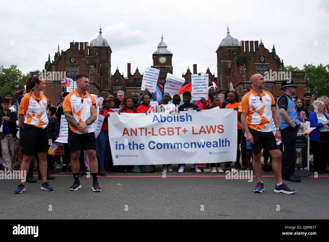 Commonwealth Games Protested LGBT+ protest at Aston Hall as the Queen's Baton Relay arrives ahead of ...