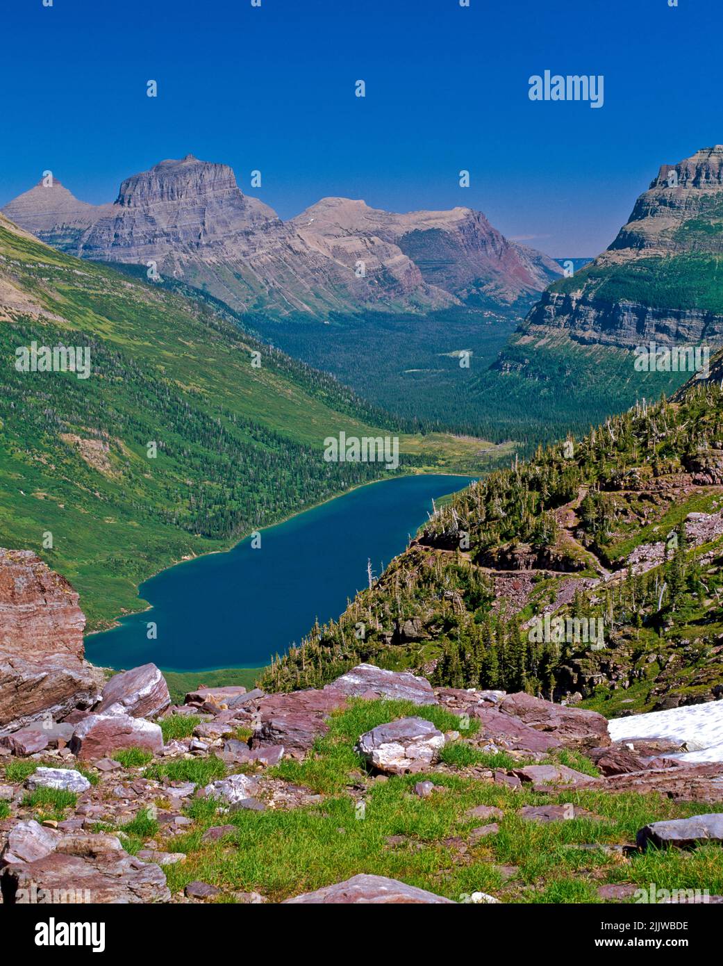 gunsight lake and peaks above the saint mary river valley in glacier