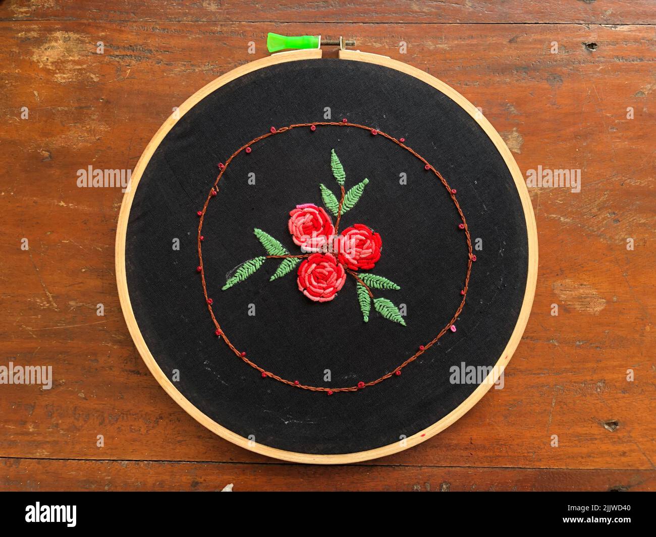 embroider rose stitch flower Stock Photo