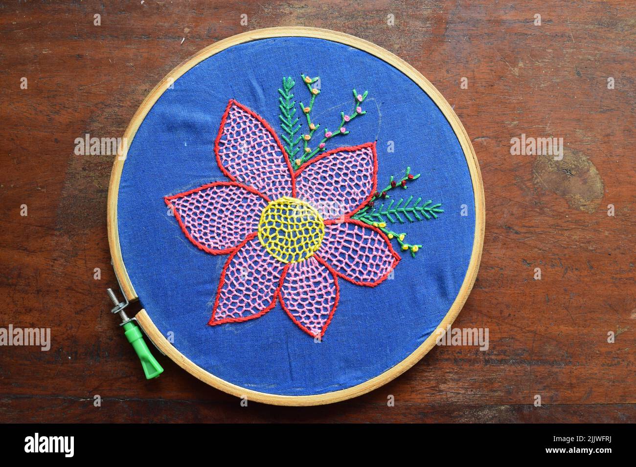 honeycomb stitch embroidery flower Stock Photo
