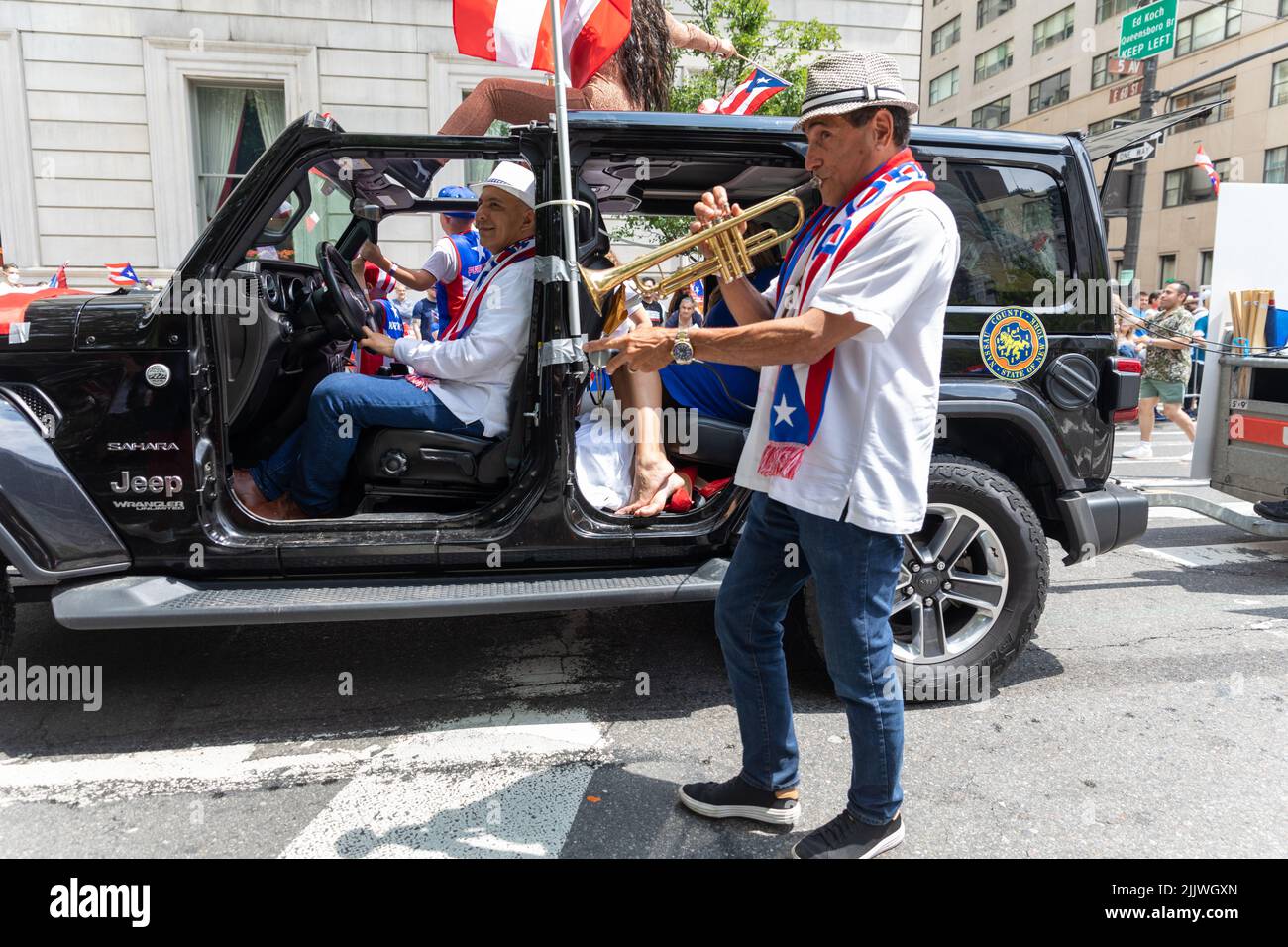 The Puerto Rican Day Parade 2022 in NYC. Musician attending celebration Stock Photo
