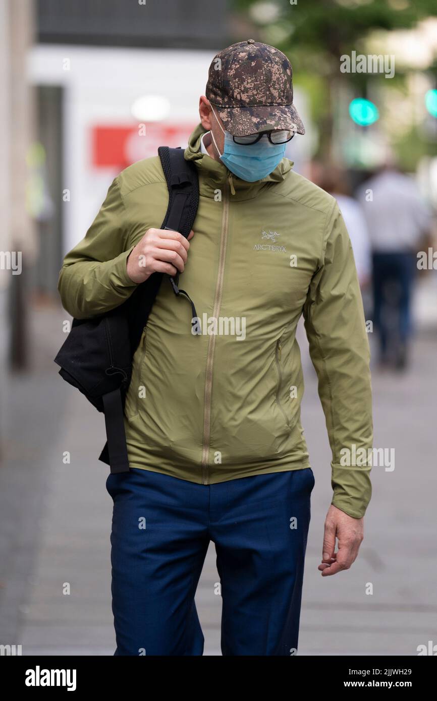 Former Metropolitan Police officer Joel Borders arriving at Westminster Magistrates' Court, London, where he is charged with sharing 'grossly offensive' WhatsApp messages with Sarah Everard murderer Wayne Couzens. Picture date: Thursday July 28, 2022. Stock Photo