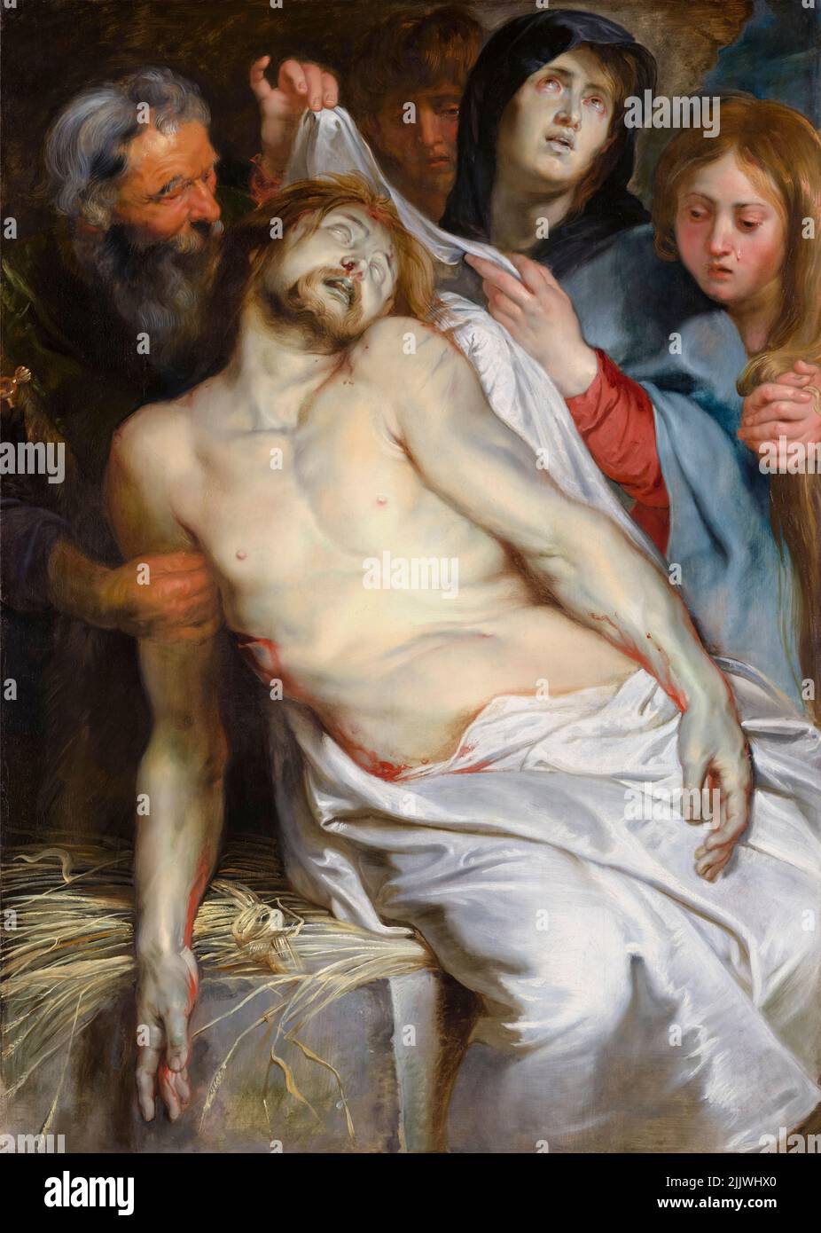 Peter Paul Rubens, Christ on the Straw, painting in oil on panel, 1618 Stock Photo