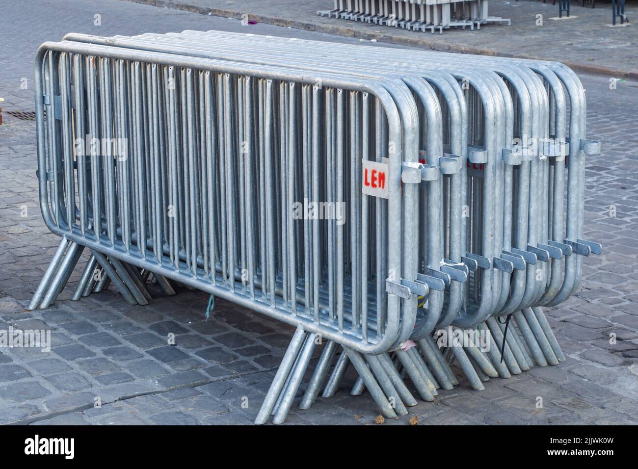 14.07.2 22 Charleville-Mézières, Ardennest, Gran d Est, France. Crowd control safety barriers are lightweight offer a robust form of crowd control onc Stock Photo