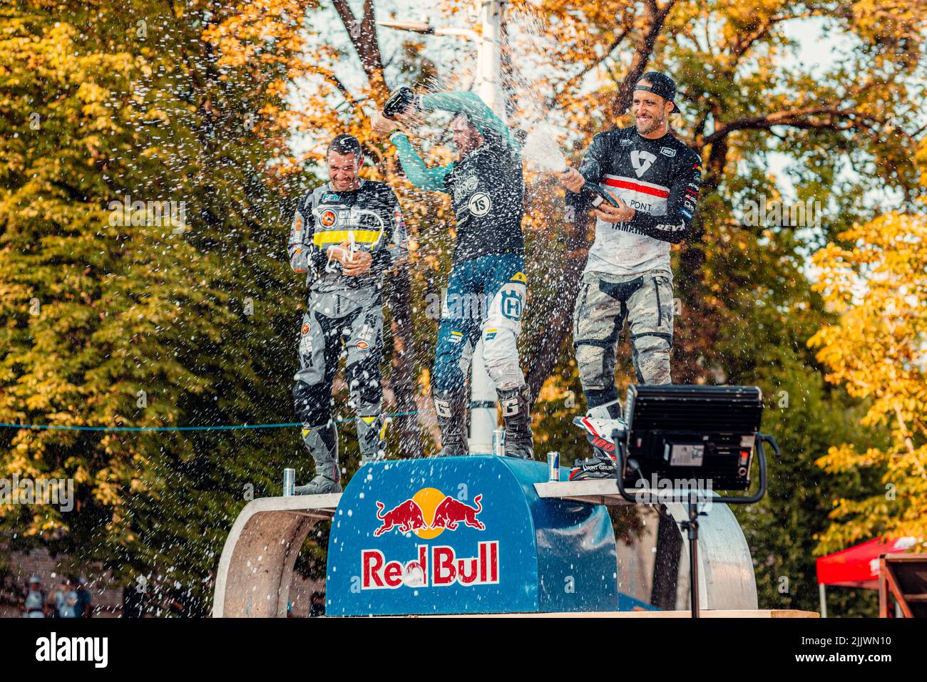 the winners celebrating their victory during Red Bull Romaniacs hard enduro Rallye - Prolog in Sibiu Stock Photo