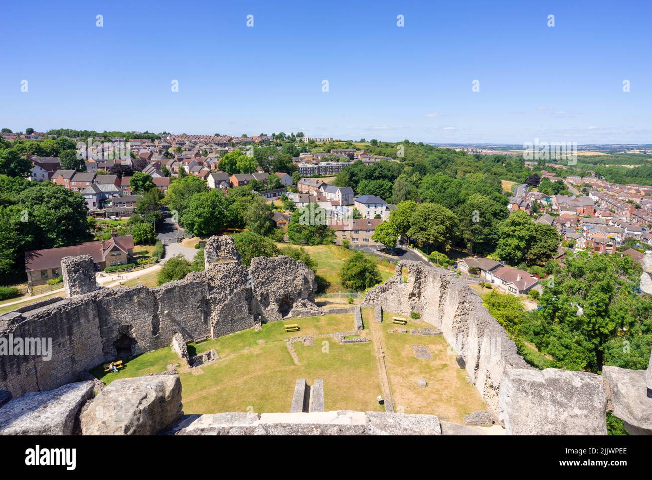 Aerial view of Conisbrough Castle ruins of Conisbrough castle Conisbrough near Doncaster South Yorkshire England Uk GB Europe Stock Photo