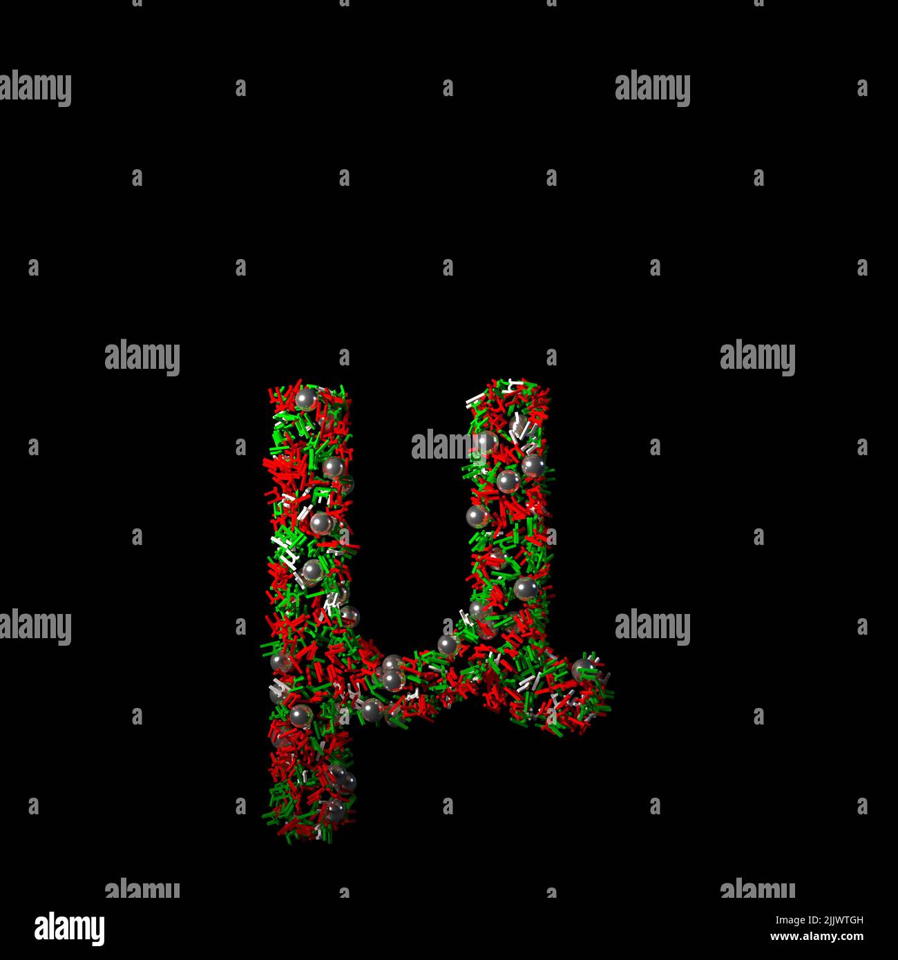 Scattered green and red Christmas like character isolated over a black background Stock Photo