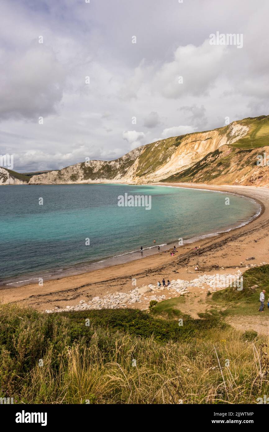 Worbarrow Bay is a large broad & shallow bay to the east of Lulworth Cove, Isle of Purbeck, Dorset, England and a short walk from Tyneham Village Stock Photo