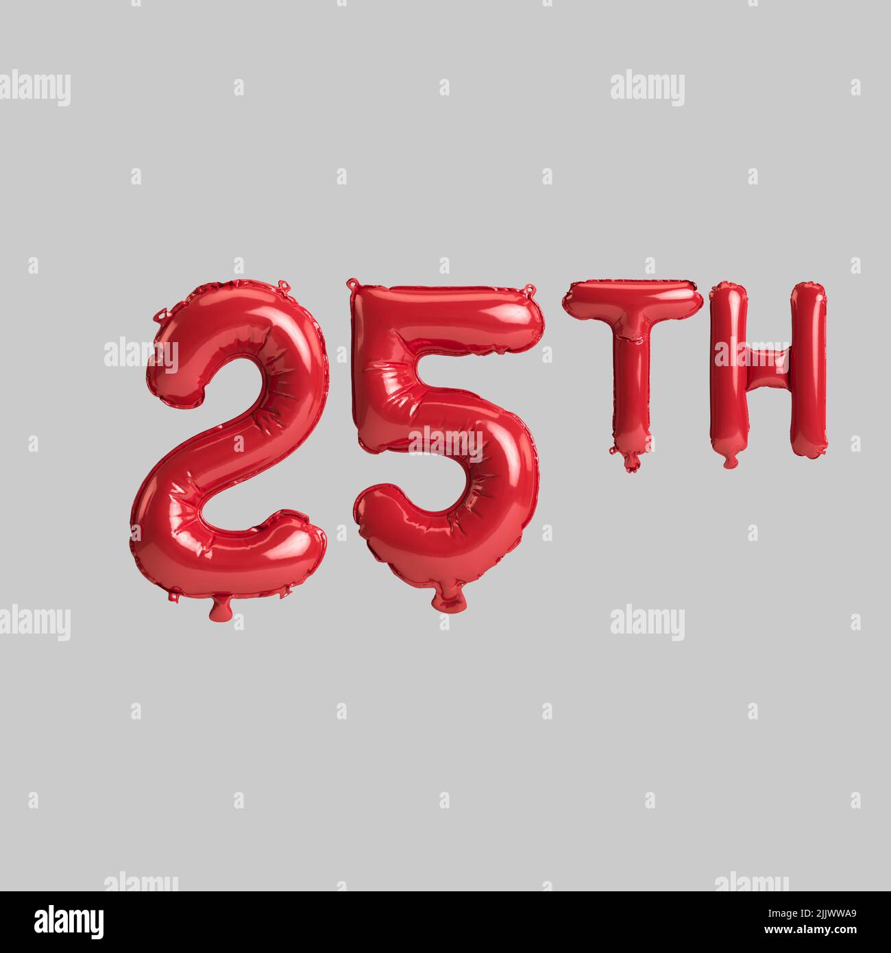3d illustration of 25th red balloons isolated on white background Stock ...