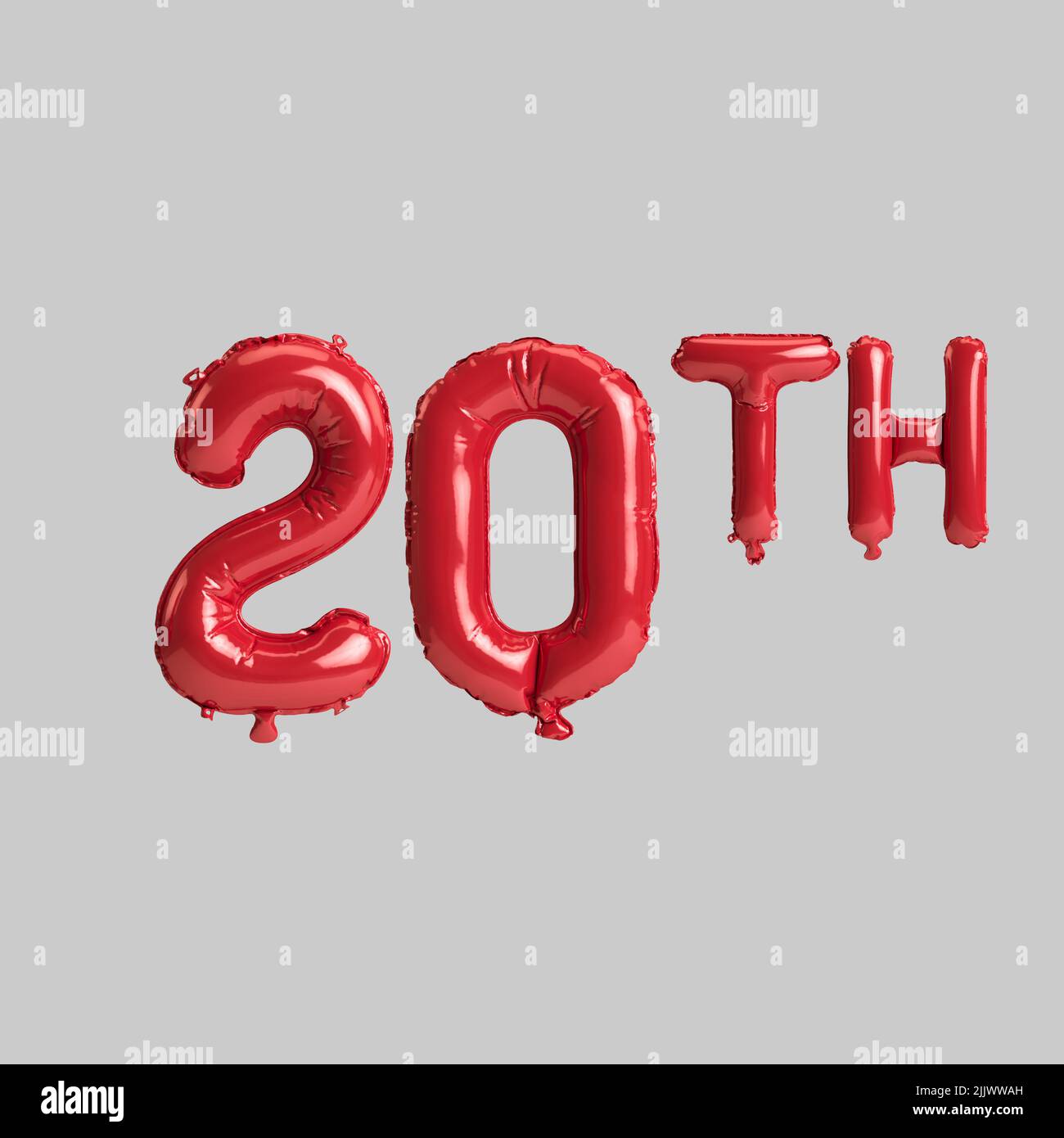 3d illustration of 20th red balloons isolated on white background Stock Photo