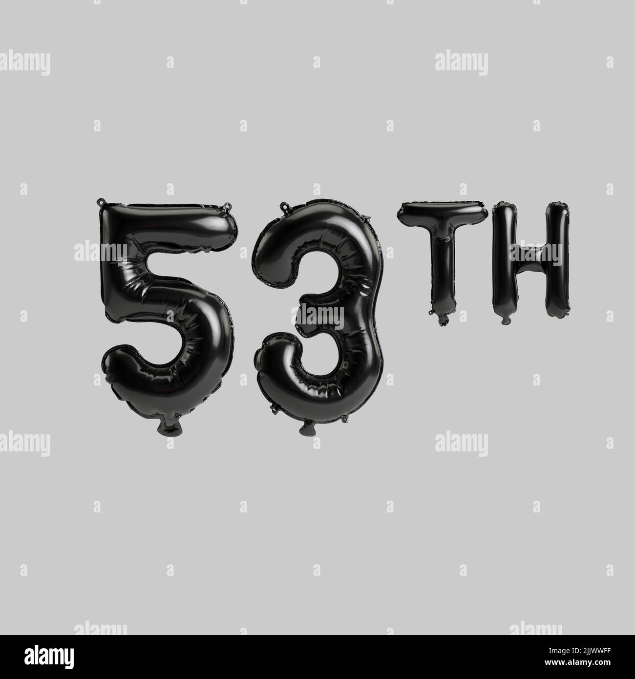 3d illustration of 53th black balloons isolated on white background ...