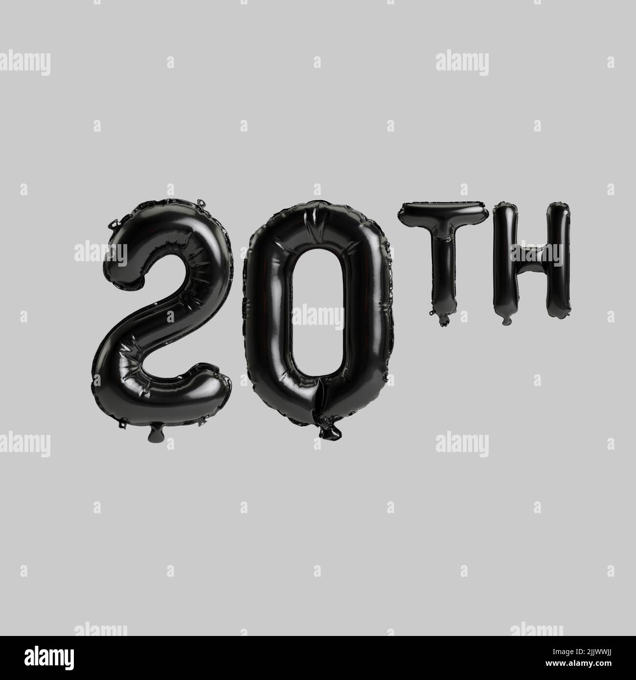 3d illustration of 20th black balloons isolated on white background Stock Photo
