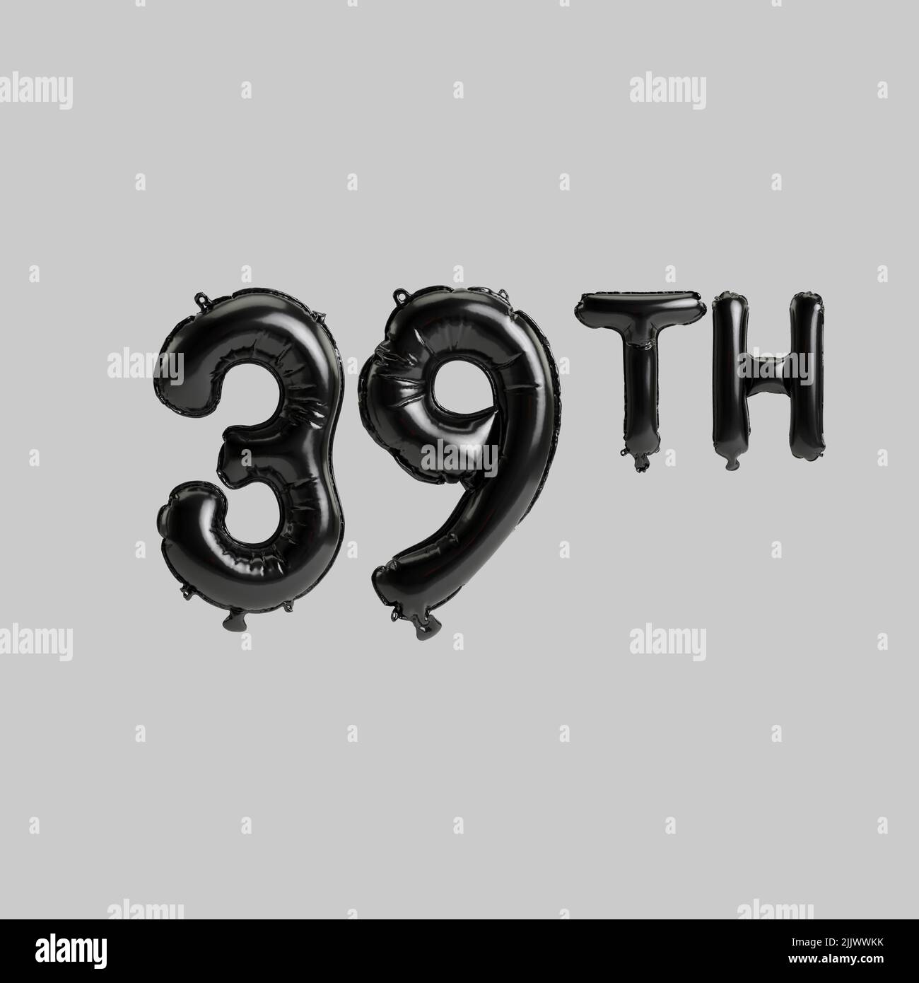 3d illustration of 39th black balloons isolated on white background ...