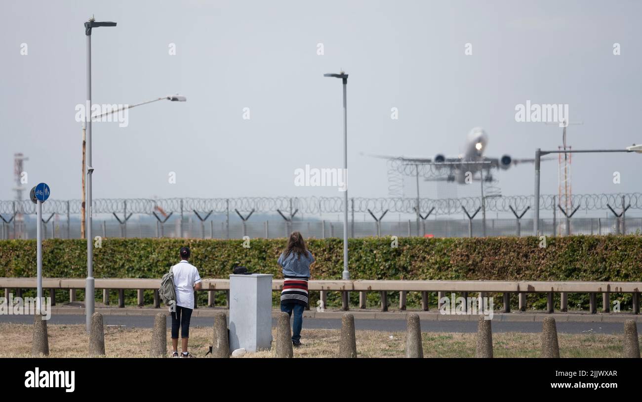 Heathrow Airport, London, UK. 28 July 2022. Saudia Boeing 777 HZAK37