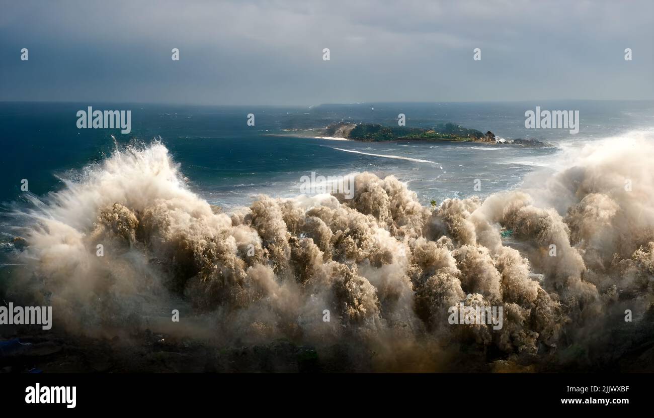 A 3D artwork of a huge storm in the ocean Stock Photo