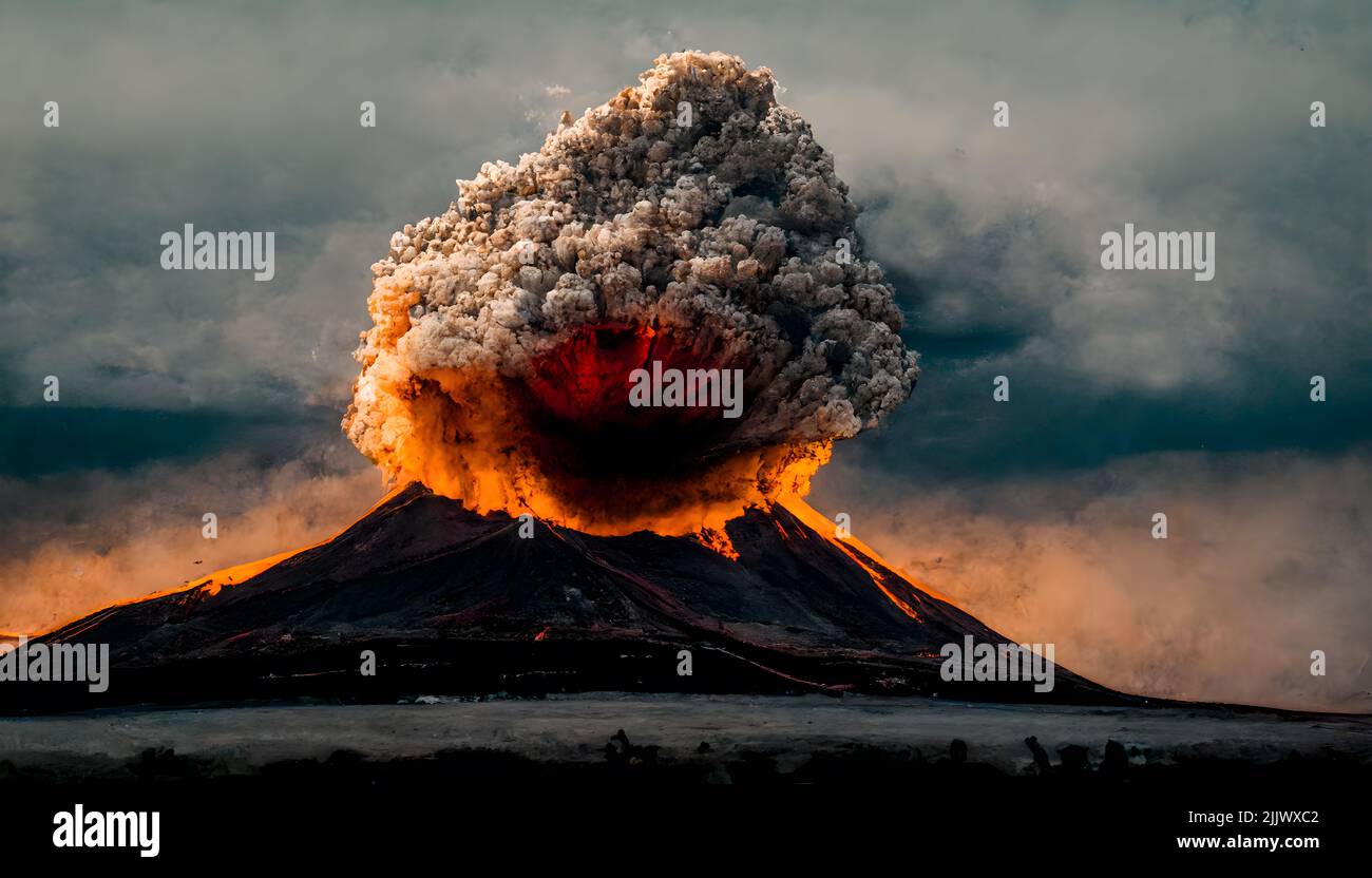 A 3D rendering of a volcano eruption - perfect for wallpapers Stock Photo