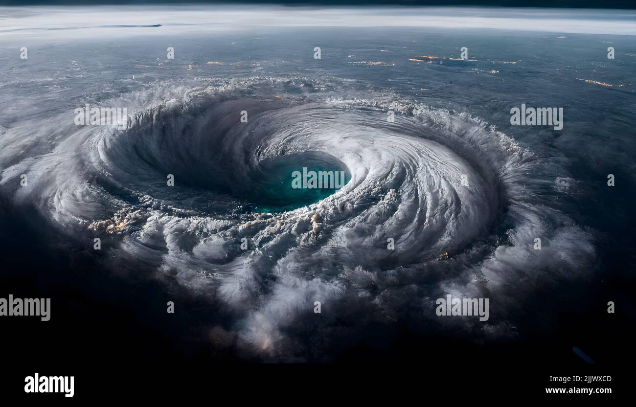 A 3D rendering of a hurricane in the sea in the daylight Stock Photo