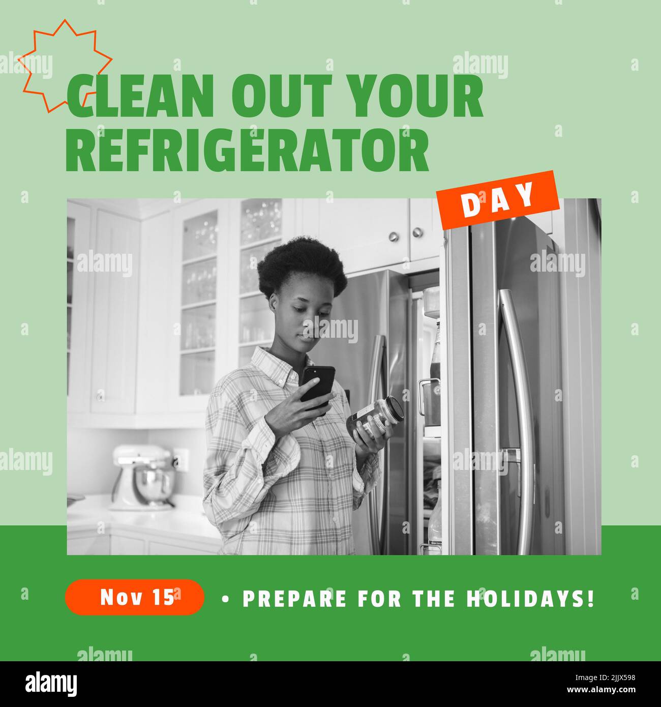 Image of clean out you refrigerator today over african american at