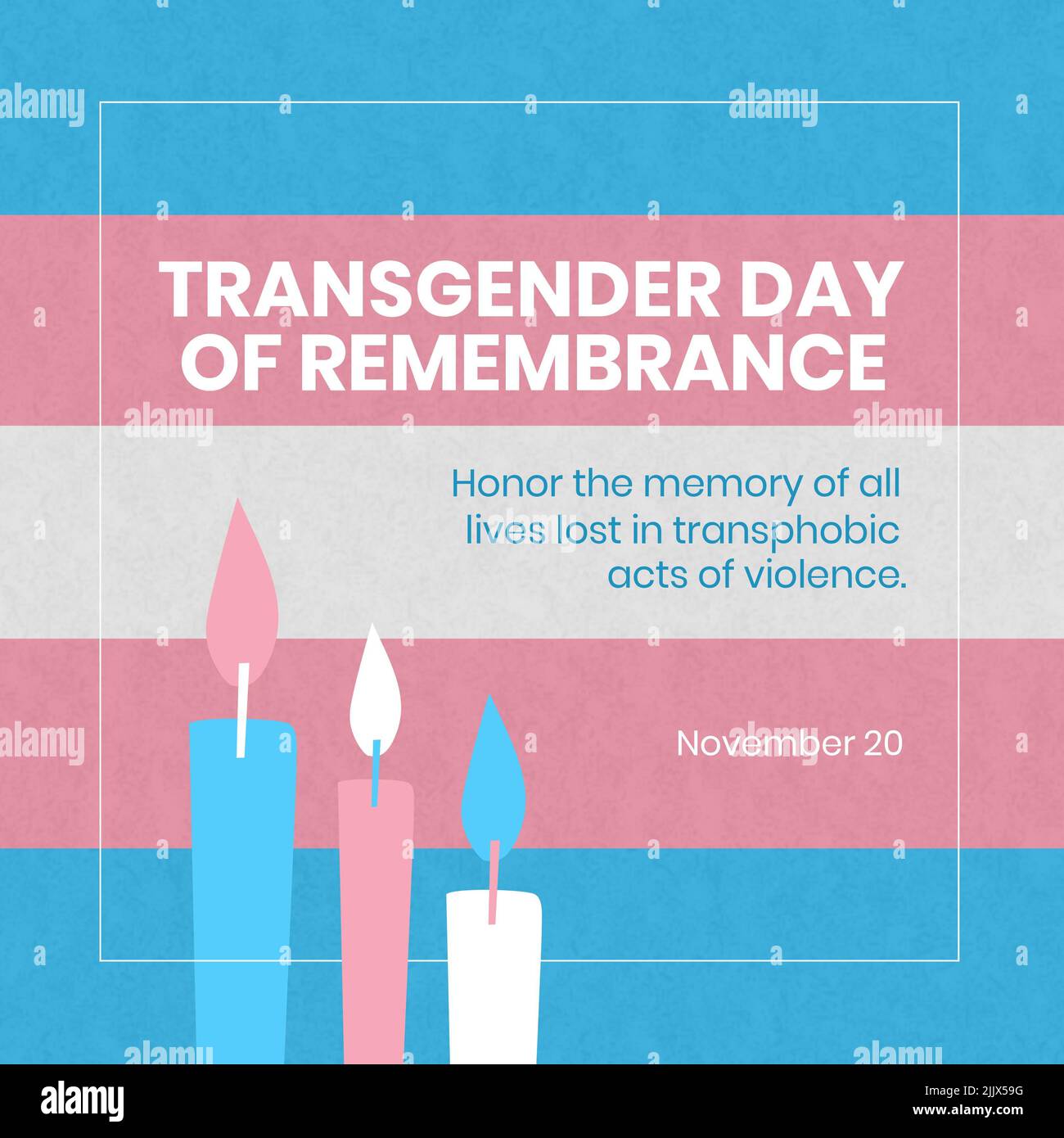 Composite of transgender day of remembrance text over candles and transgender pride flag Stock Photo