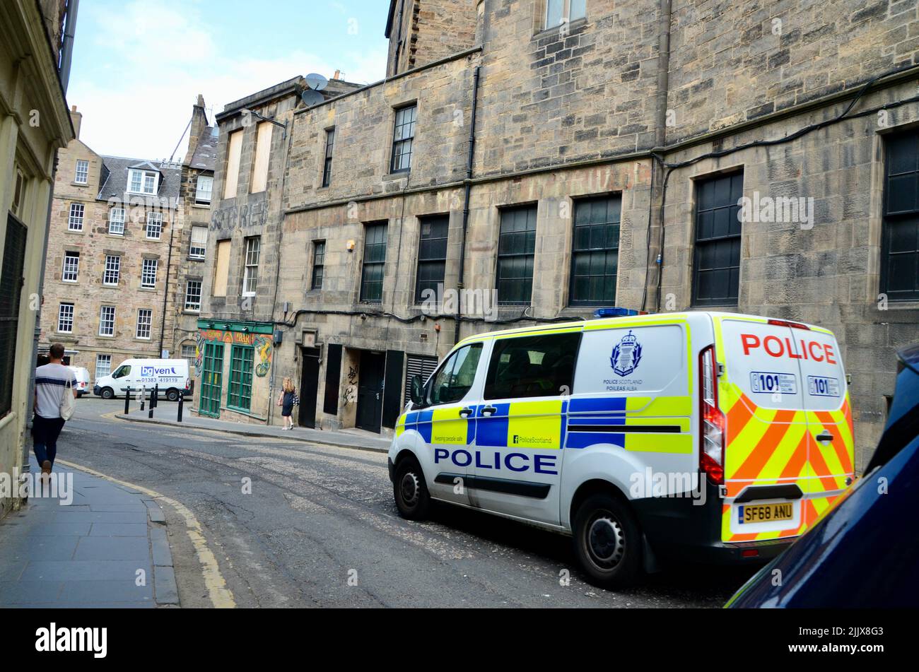 police van on candlemaker row edinburgh scotland UK Stock Photo