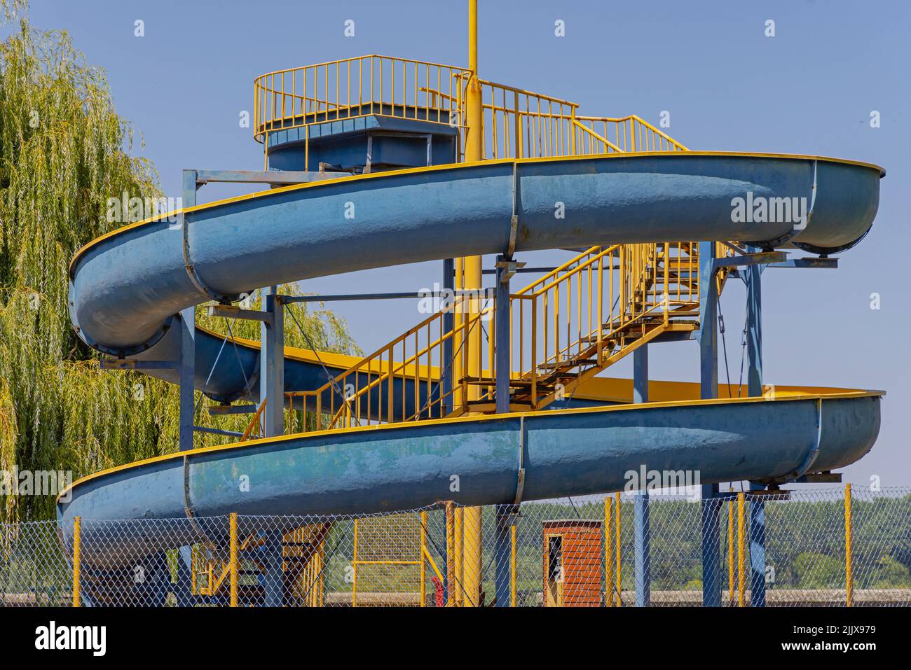 Spiral Water Slide Toboggan Fun Park at Summer Stock Photo Alamy