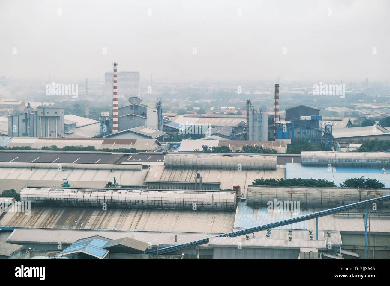 Glass factory. Top view of the piles of crushed glass on the territory