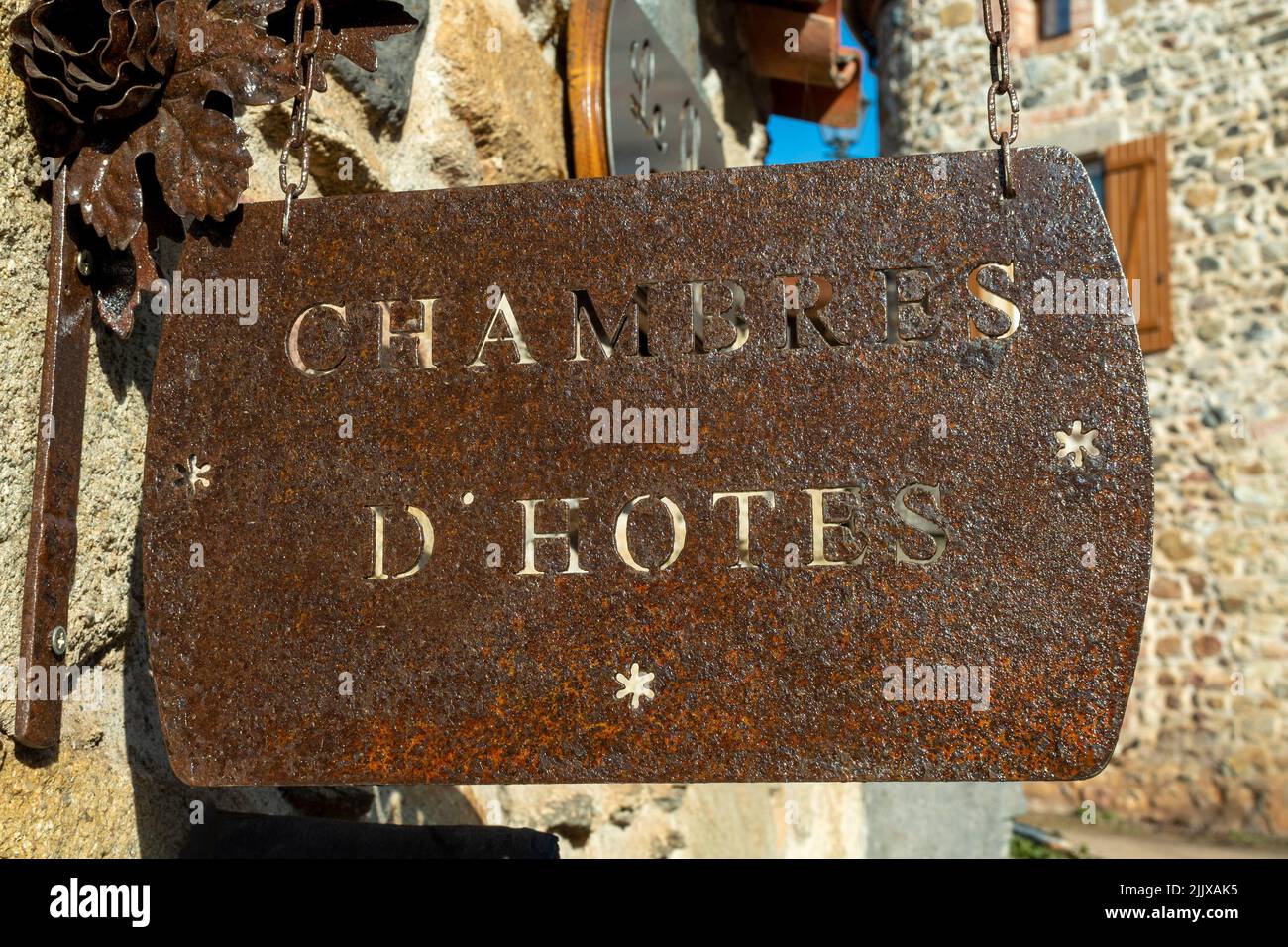 Chambres d'hote, guesthouse rooms sign. Puy de Dome. Auvergne Rhone Alpes. France Stock Photo