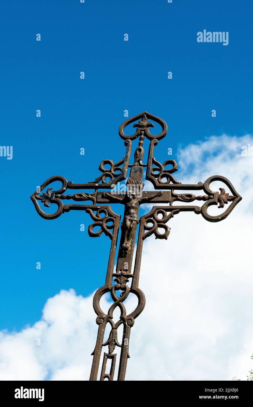 Metal cross, Puy de Dome department, Auvergne-Rhone-Alpes, France Stock Photo