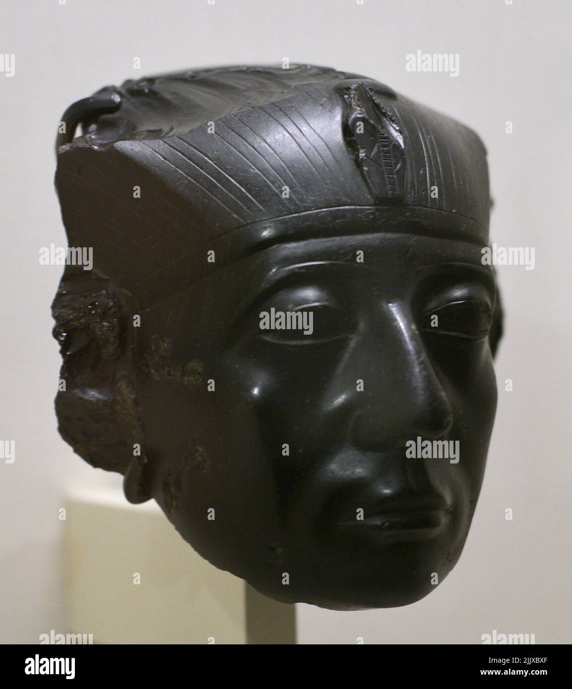 Egypt. Head of King Senwosret III. Middle Kingdom. 12th dynasty, ca. 1860 BC. Obsidian. Calouste Gulbenkian Museum. Lisbon, Portugal. Stock Photo