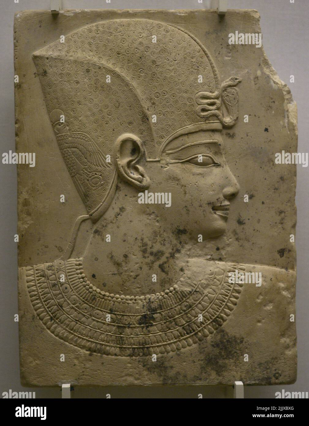 Egypt. Low-relief of a pharaoh. Greco-Roman Period (332 BC-642 BC). Early Ptolemaic dynasty, ca. 300-250 BC. Fine limestone. Calouste Gulbenkian Museum. Lisbon, Portugal. Stock Photo