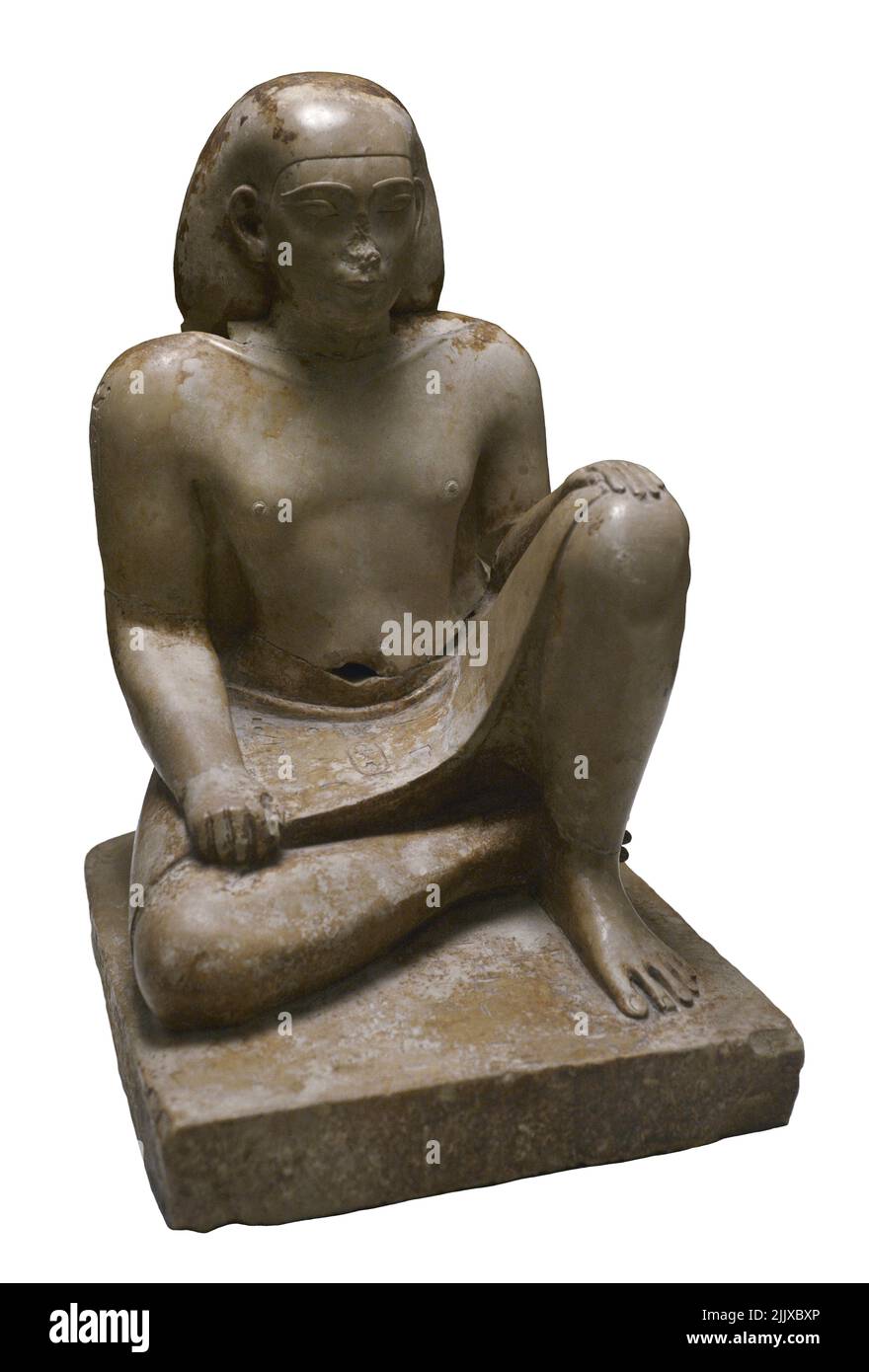 Statuette of the official Bes. Late Period of Ancient Egypt. Early 26th Dynasty. 660-610 BC. Compact limestone. Calouste Gulbenkian Museum. Lisbon, Portugal. Stock Photo