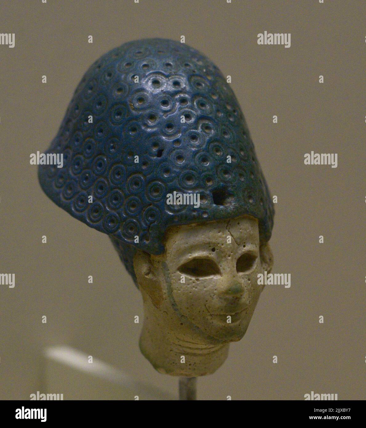 Egypt. Head of a pharaoh. New Kingdom. 18th dynasty (?). Blue glass paste and enamelled faience, ca. 1500-1300 BC. Calouste Gulbenkian Museum. Lisbon, Portugal. Stock Photo