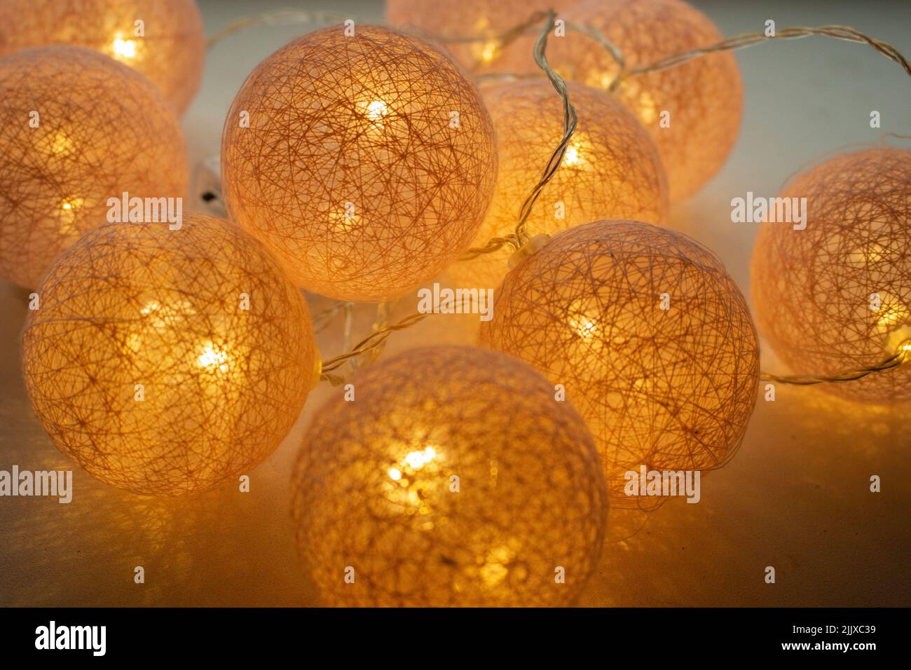 Luminous balls for decoration. Garlands glow in dark. Transparent