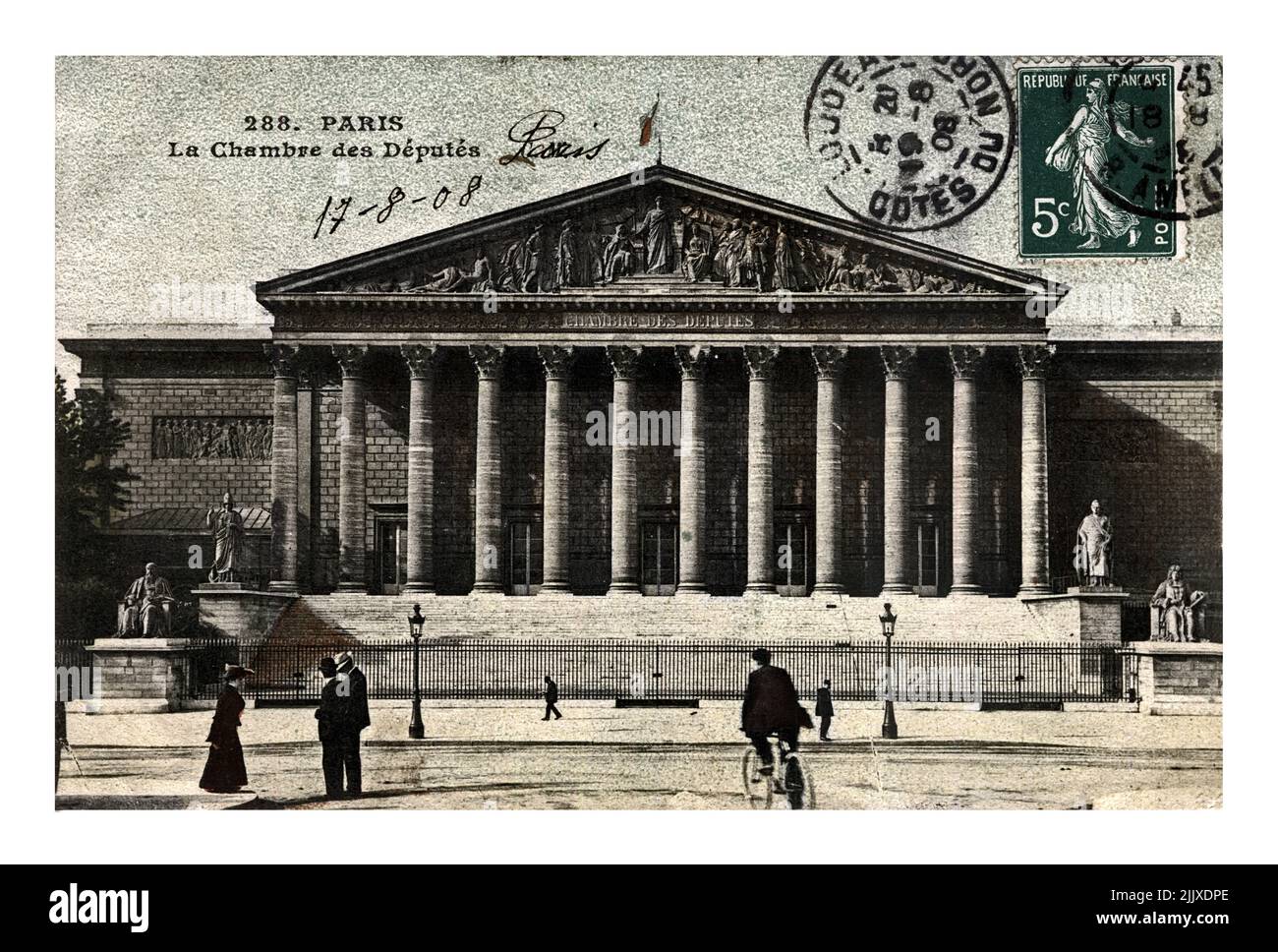Palais Bourbon for the National Assembly of French Parliament, circa 1908. vintage canceled postcard printed in France isolated Stock Photo