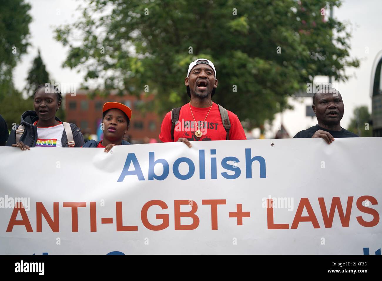 Commonwealth Games Protested People take part in a LGBT+ protest outside the main entrance to the ...