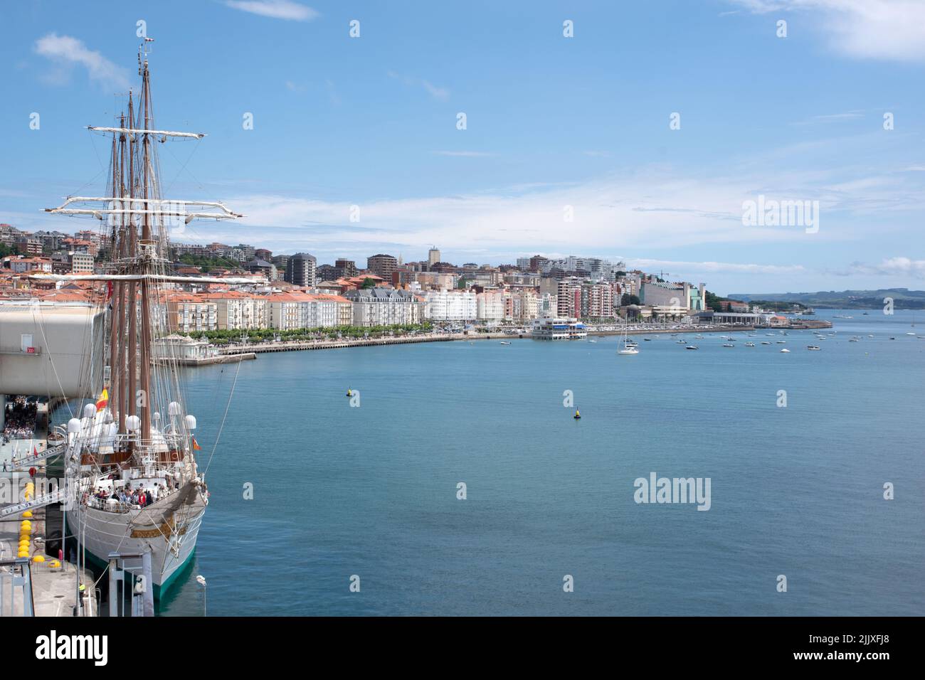 Juan Sebastion de Elcano steel-hulled barquentine, moored in Santander Stock Photo