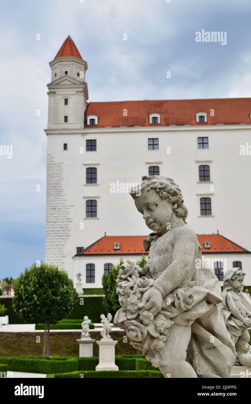 Baroque court of Bratislava castle in Slovakia, vertical with dramatic clouds Stock Photo