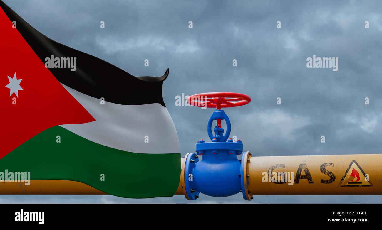 Jordan gas, valve on the main gas pipeline Jordan, Pipeline with flag