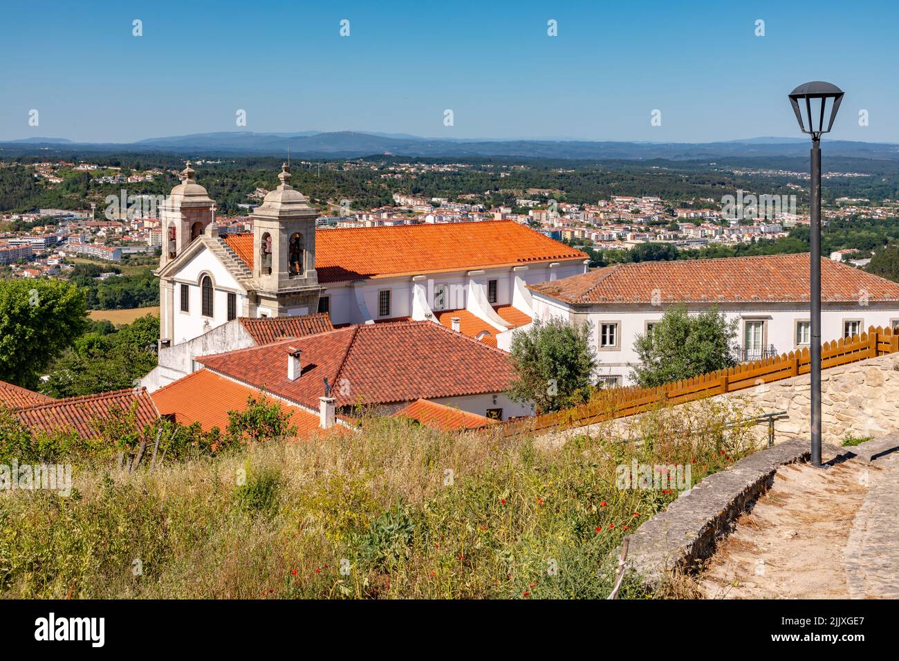 View of the Church of Nossa Senhora das Misericordias on the Ourem Castle viewpoint, Portugal Stock Photo