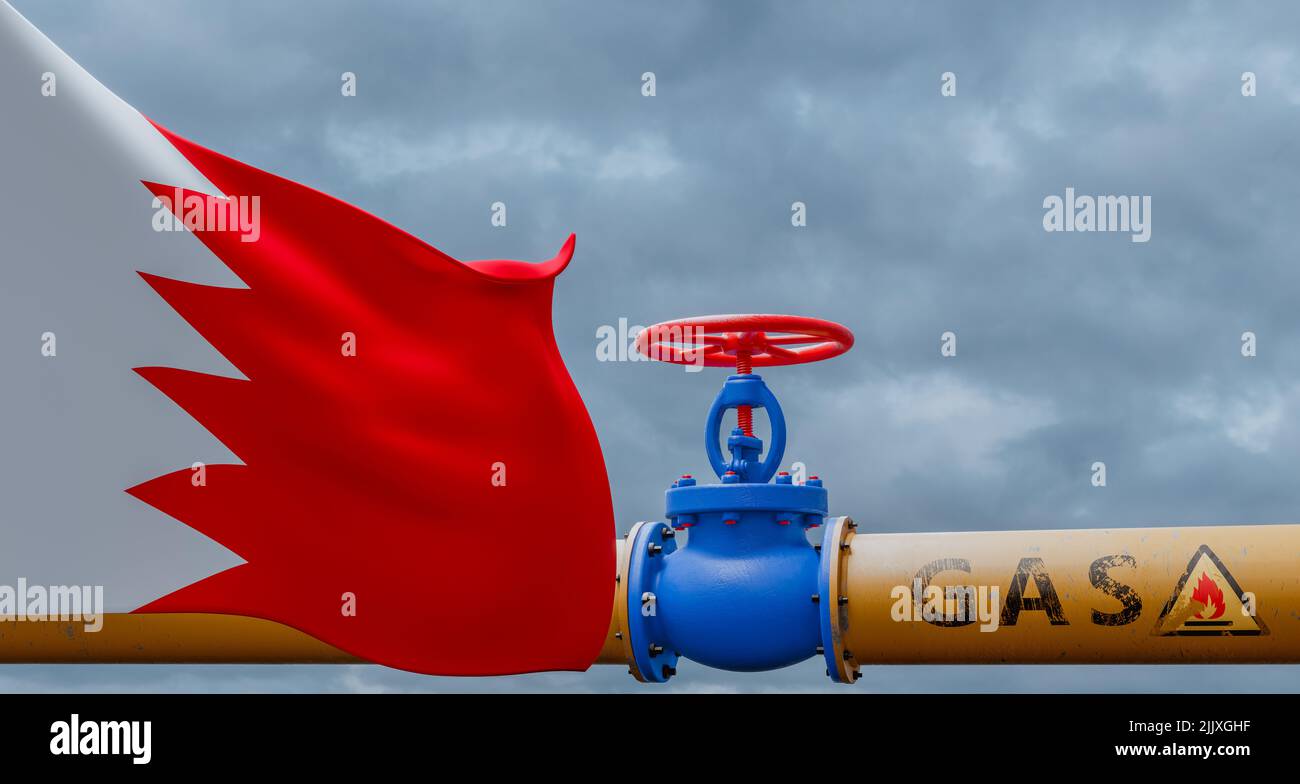 Bahrain gas, valve on the main gas pipeline Bahrain, Pipeline with flag