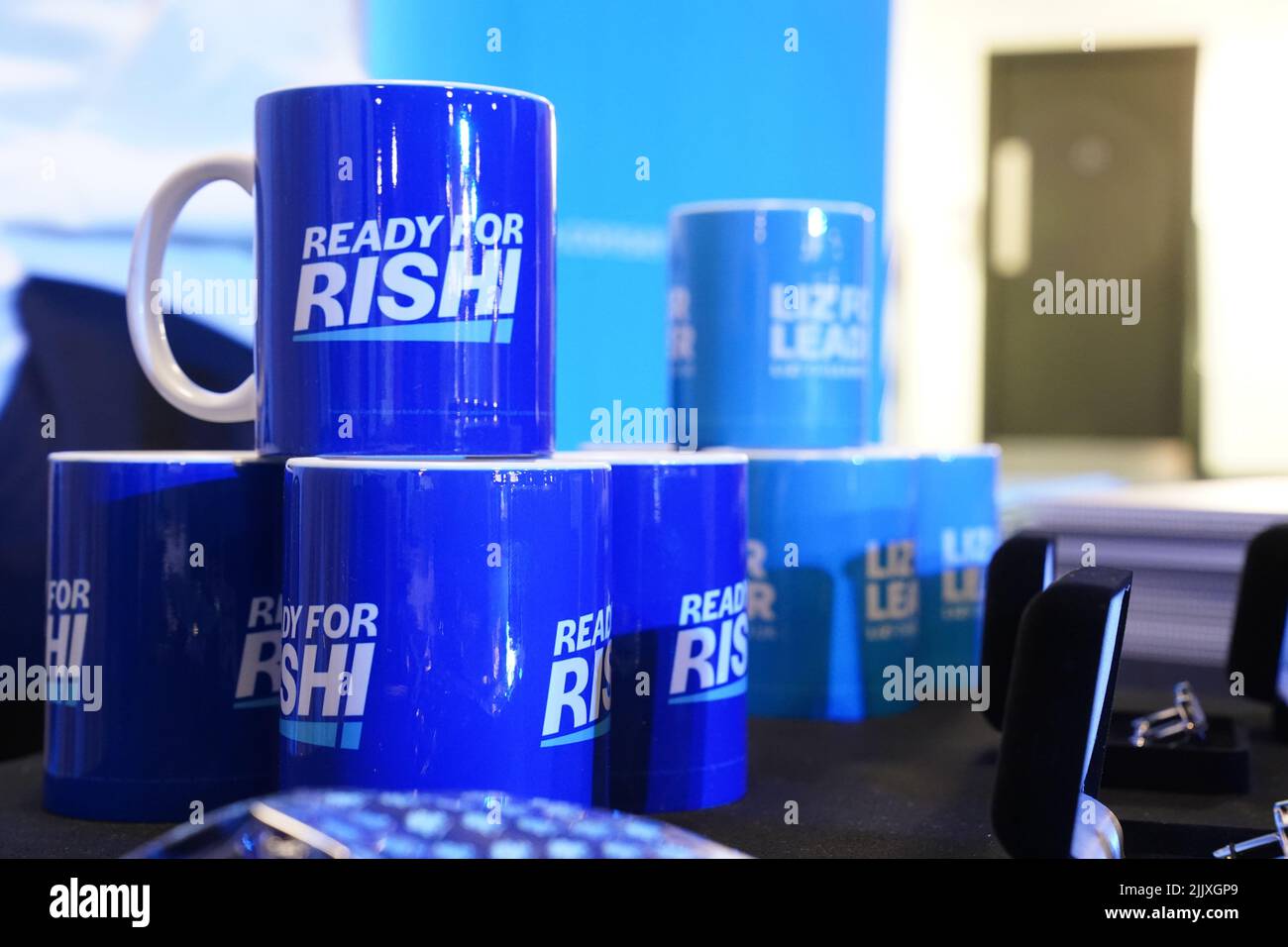 Reday for Rishi mugs at a Conservative leadership bid hustings event at the Pavilion conference centre at Elland Road in Leeds. Picture date: Thursday July 28, 2022. Stock Photo