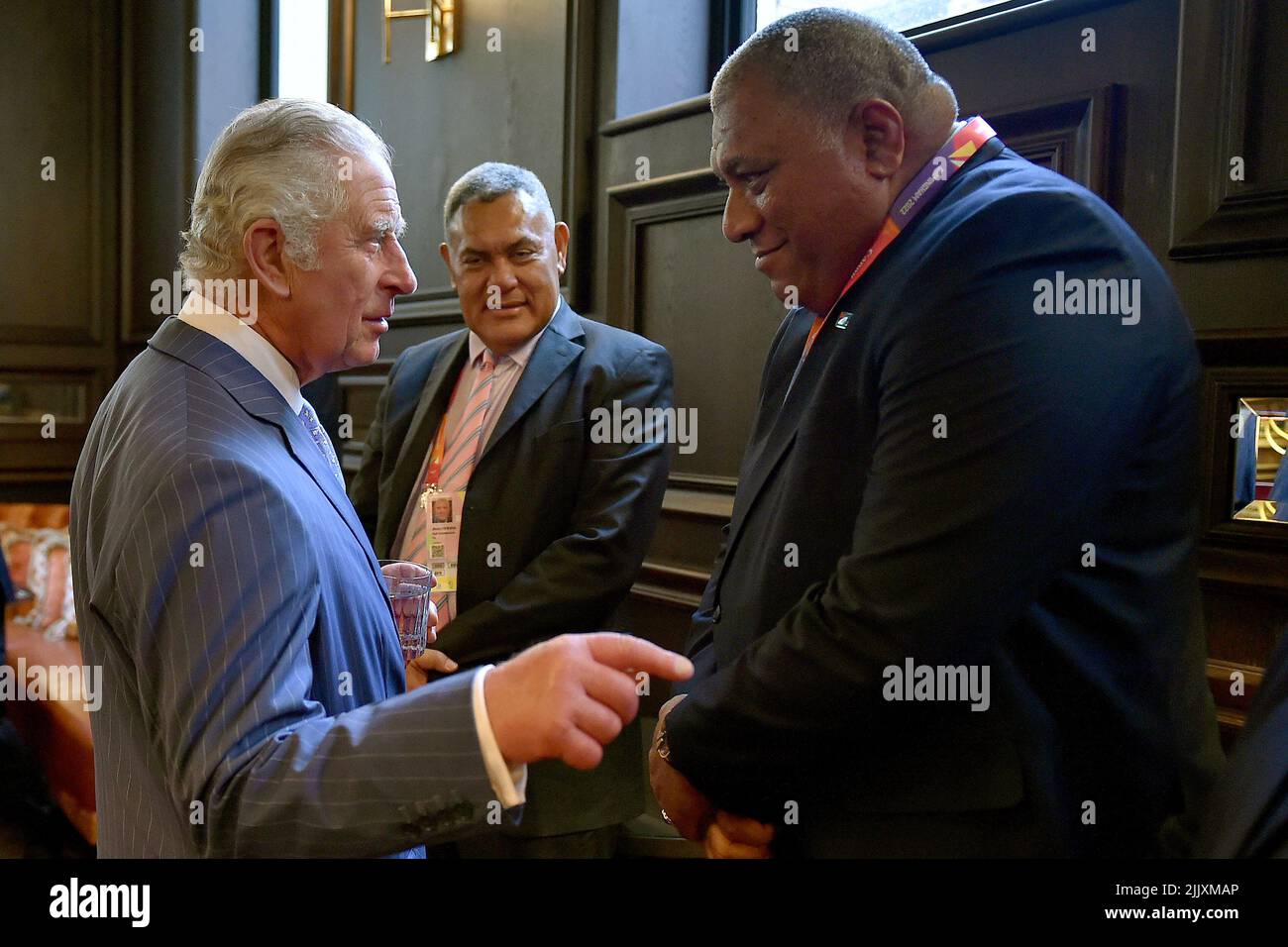 The Prince of Wales speaks to the President of Fiji, Ratu Wiliame Katonivere during the Opening Reception for the Birmingham 2022 Commonwealth Games. Picture date: Thursday July 28, 2022. Stock Photo