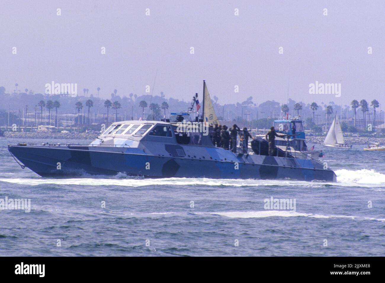 Navy SEAL patrol craft operating on San Diego harbor waters Stock Photo