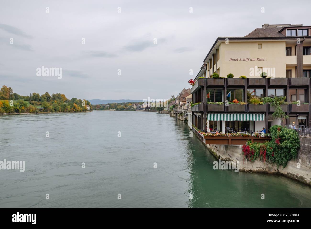 Rheinfelden Switzerland. Hotel Schiff am Rhein.  Stock Photo