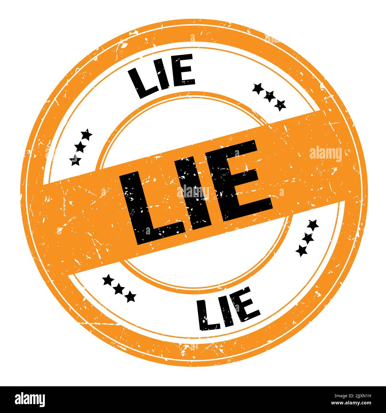 LIE text written on orange-black round grungy stamp sign Stock Photo ...