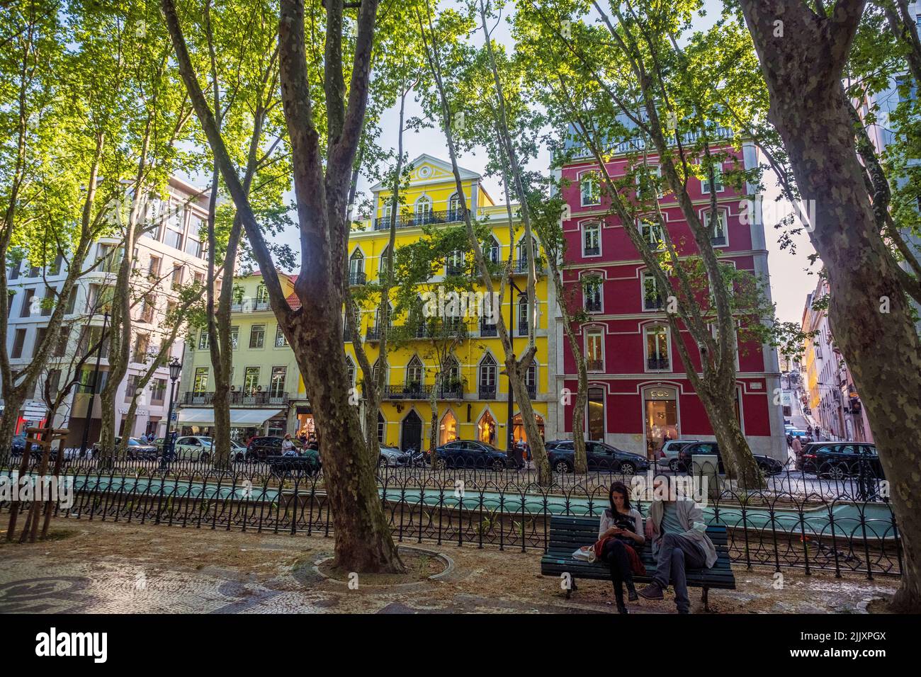 Colorful apartments on Avenida la Liberdade, Lisbon, Portugal Stock Photo