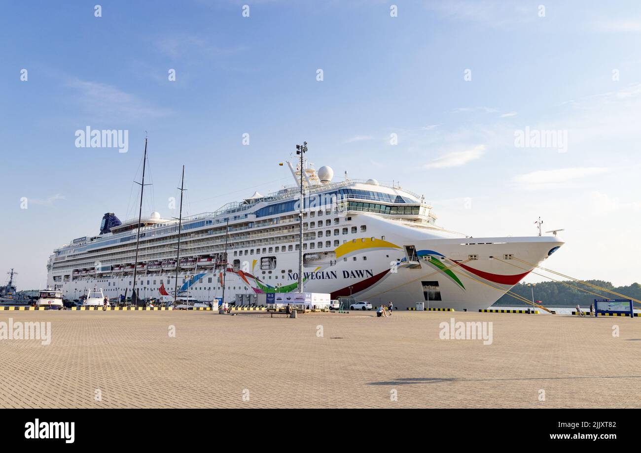 Baltic Sea cruise ship Norwegian Dawn, of the Norwegian cruise line, docked in Klaipeda harbour, Klaipeda, Lithuania Europe Stock Photo