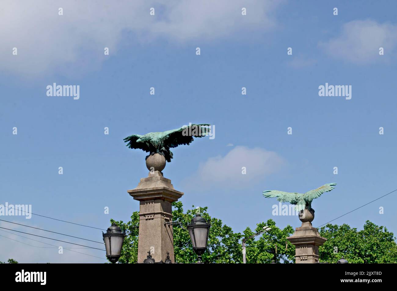 Two from ancient sculptures of Eagle bridge in Sofia, Bulgaria Stock Photo