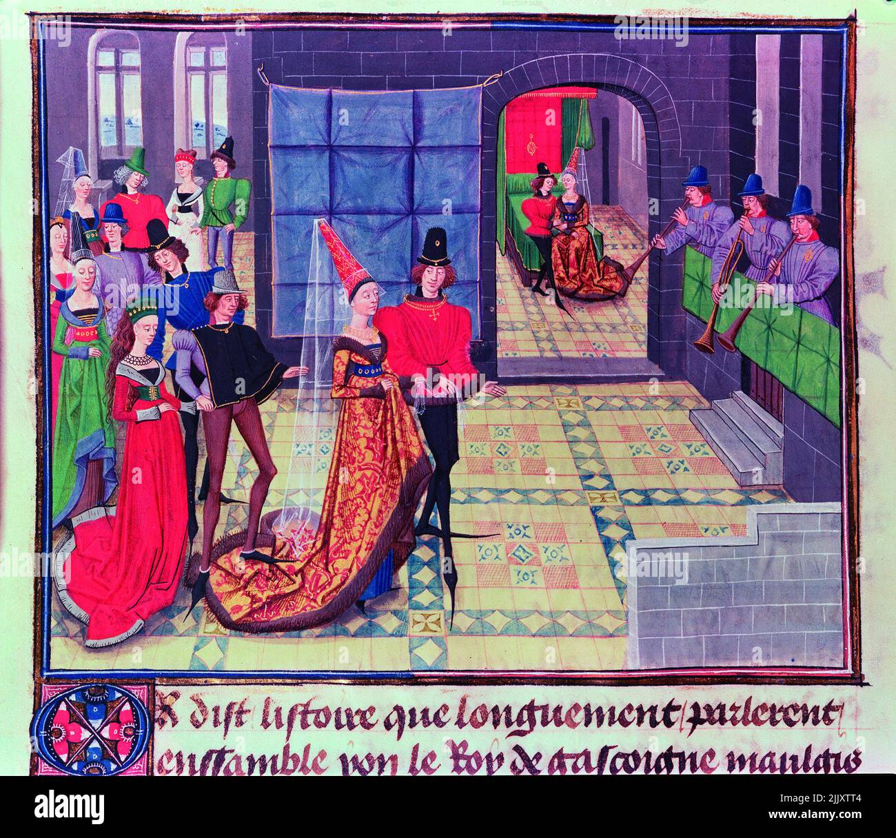 The Marriage, from the Renaud de Montauban cycle (vellum) by Liedet, Loyset (fl.1448-78); Bibliotheque de L'Arsenal, Paris, France; (add.info.: fictional hero; Regnault; xv siecle; Philip the Good, Duke of Burgundy; five volumes; of Renaud de Montauban and Clarisse); Netherlandish Stock Photo