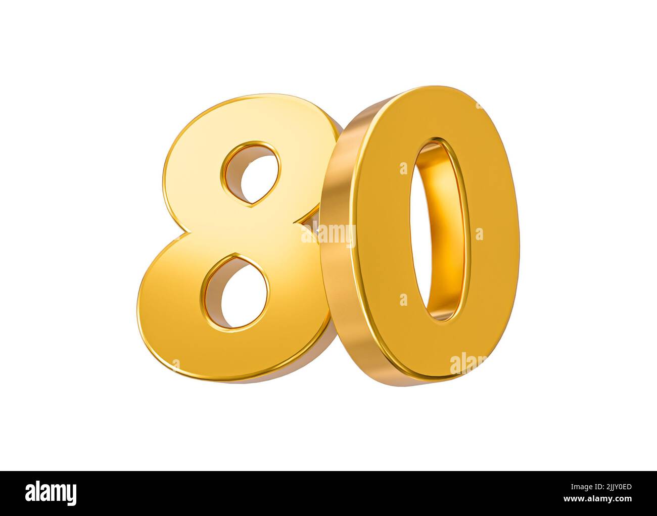 the 80th Anniversary celebration, 3D Golden numbers isolated with white background, 3d Illustration. Stock Photo